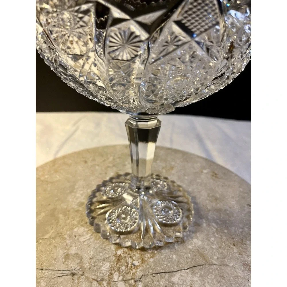 Antique EAPG 1900's Hobstar Large Pedestal Sawtooth Serving Compote Candy Dish